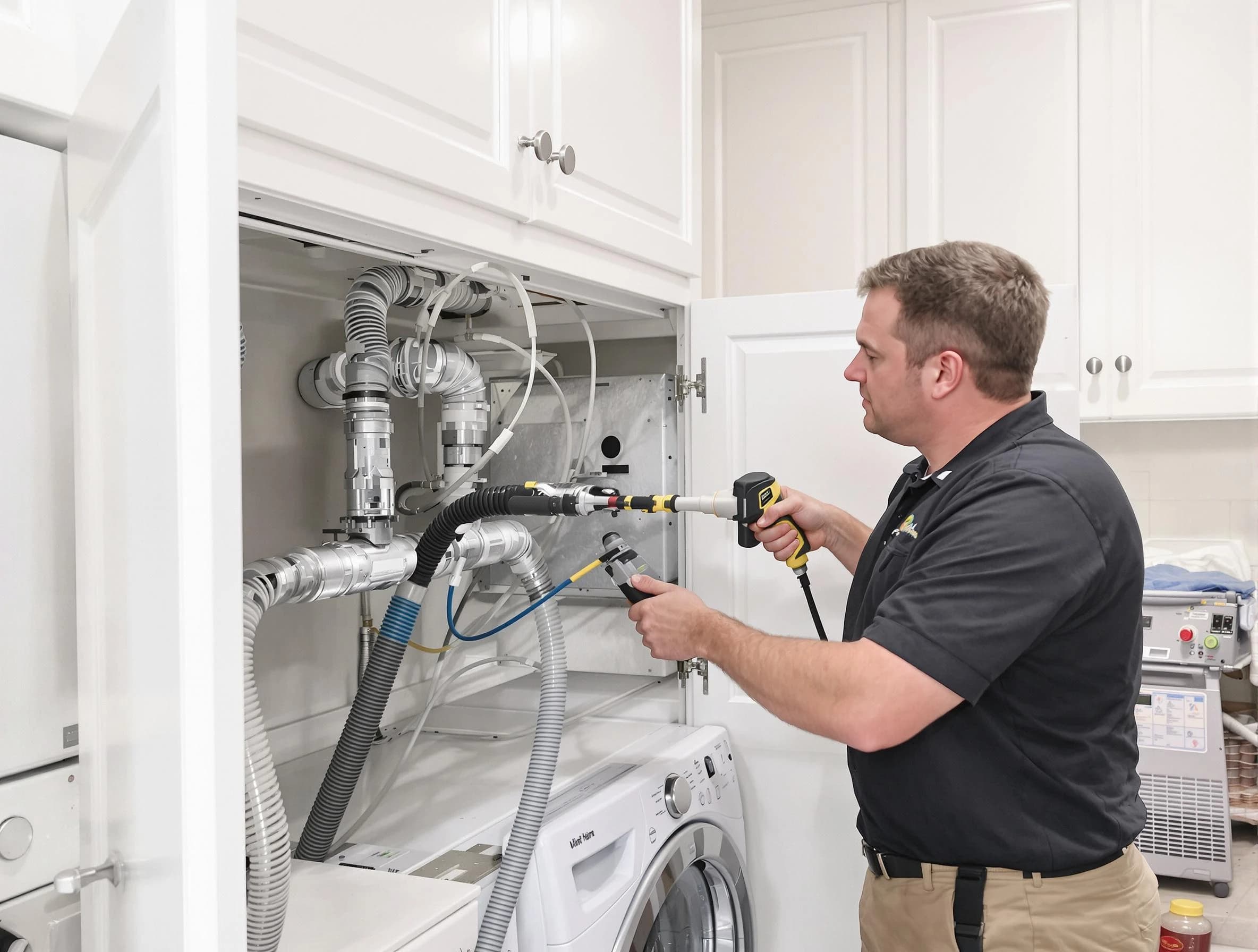 New Sewickley Dryer Vent Cleaning professional removing severe blockage from a clogged dryer vent in New Sewickley