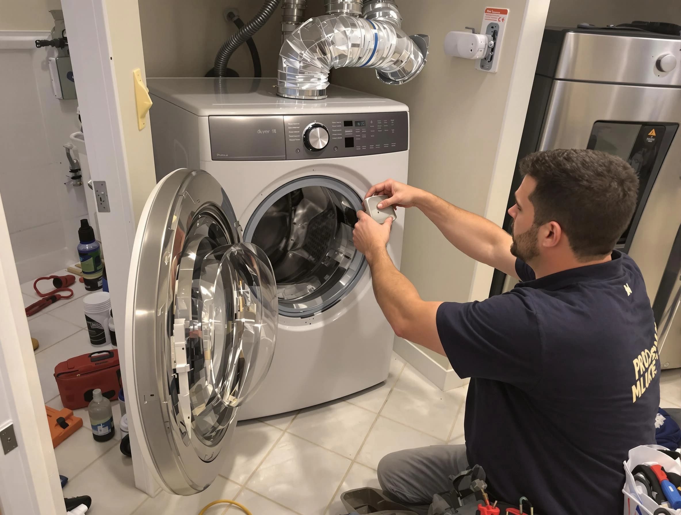New Sewickley Dryer Vent Cleaning technician performing precise dryer vent hose installation in New Sewickley