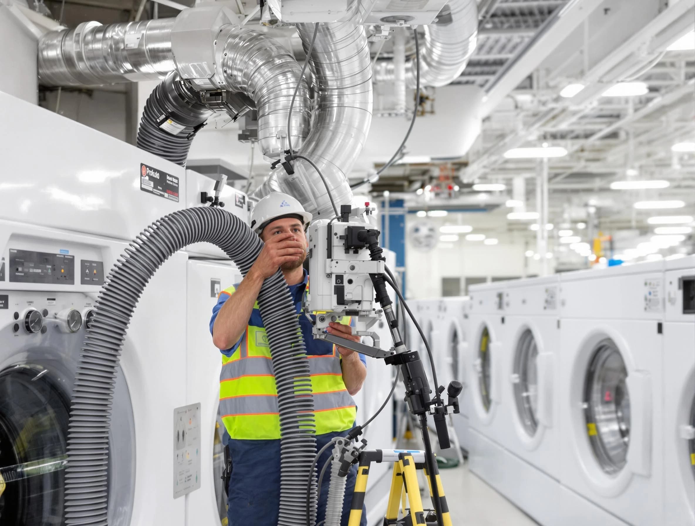 New Sewickley Dryer Vent Cleaning team performing commercial-grade dryer vent cleaning at a business facility in New Sewickley